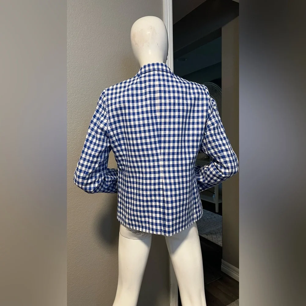 J. Crew Gingham Linen Schoolboy Blazer Jacket Sz 12 - Picture 6 of 11